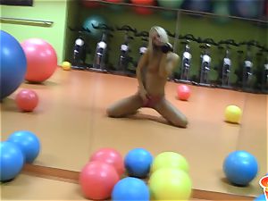 Sabrina ash-blonde light-haired damsel wearing a pink rope on